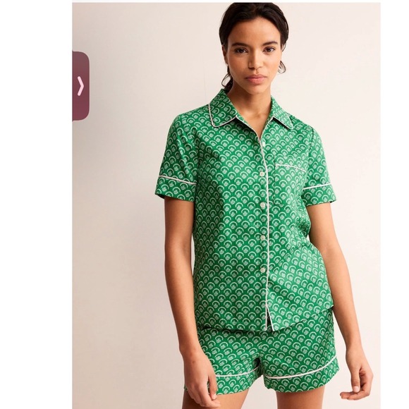 Boden Other - Boden Womens Green Floral Print Cotton Pajama Top Pink Piping Size US 16-18 XL
